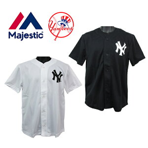 マジェスティック ニューヨーク ヤンキース プリント ロゴ 半袖 ワンポイント ベースボールシャツ 吸汗速乾 紫外線カット