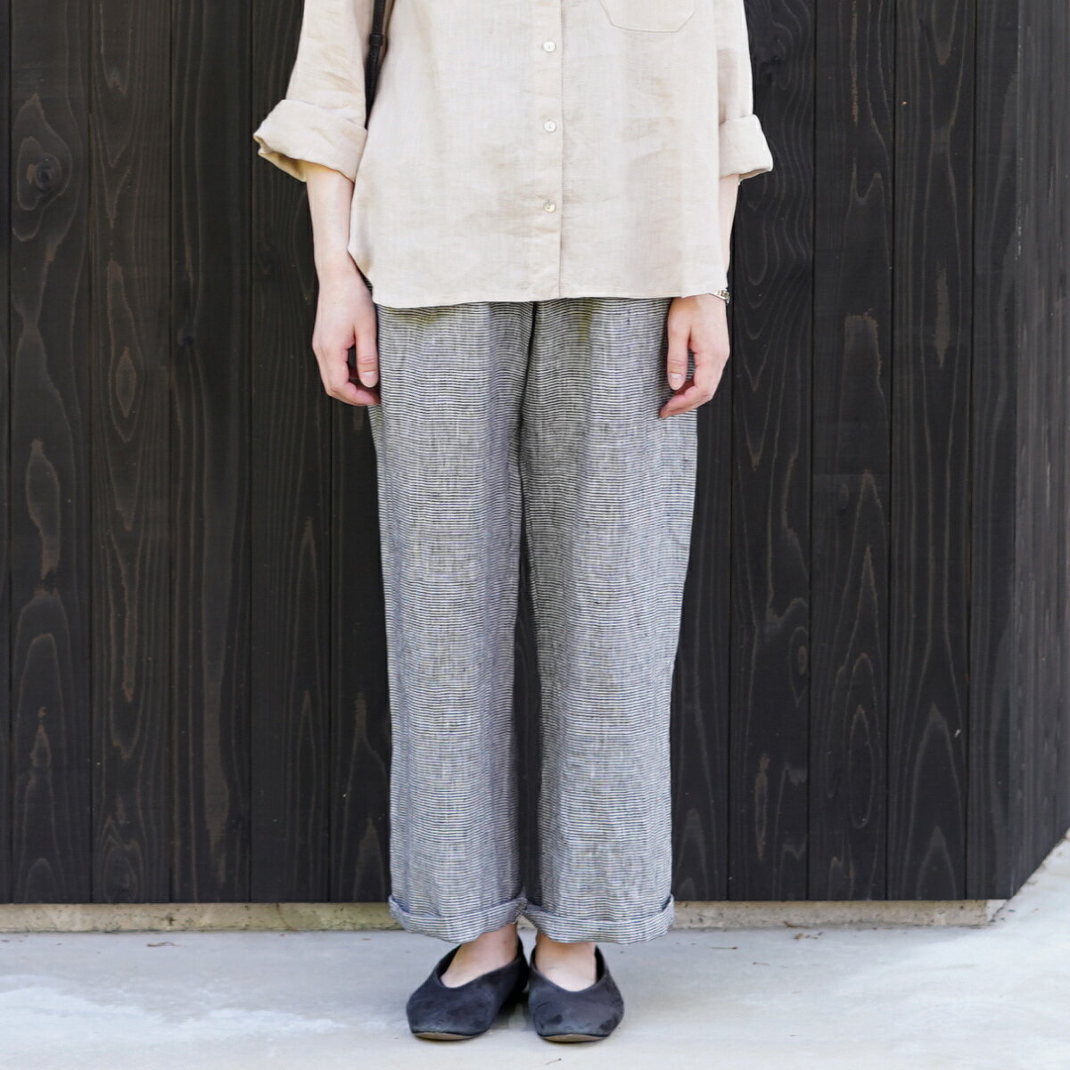 ■キナル別注■ fog linen work（フォグリネンワーク） オワーズ リネンパンツ 白黒千鳥格子［ZKINARU119-BKCHE］