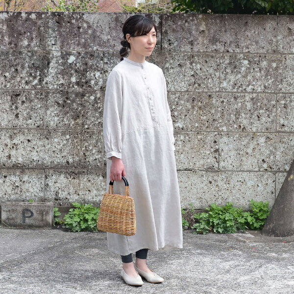 ■キナル別注■ fog linen work（フォグリネンワーク） くるみボタンのボックスワンピース アルバートル［ZKINARU208-2697］