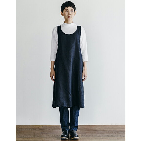 fog linen work（フォグリネンワーク） リネンオーバーエプロン ネイビー [LKA116-104] / 紐なし かぶり ワンピース メンズ レディース 男性用 女性用 男女兼用 カフェ おしゃれ かわいい シンプル リネン 麻 無地