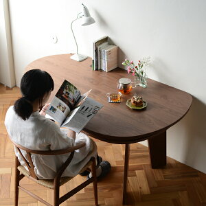 収納付 変形ダイニングテーブル SHUNO（シュノ）W150 ウォールナット【北欧 変形 丸テーブル 日本製 国産】