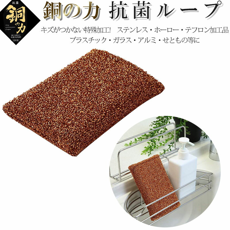 F8349 銅の力 シリーズ 抗菌ループ スポンジ 1個 防カビ 防ダニ効果 洗剤なし ヌメらない ステンレス ホーロー テフロン加工品 プラスチック ガラス アルミ セトモノ お皿 グラス IHコンロ お風呂 特殊加工 イオン 4965337018349 いつでも清潔 雑菌の繁殖を防ぐ O-157 大腸菌