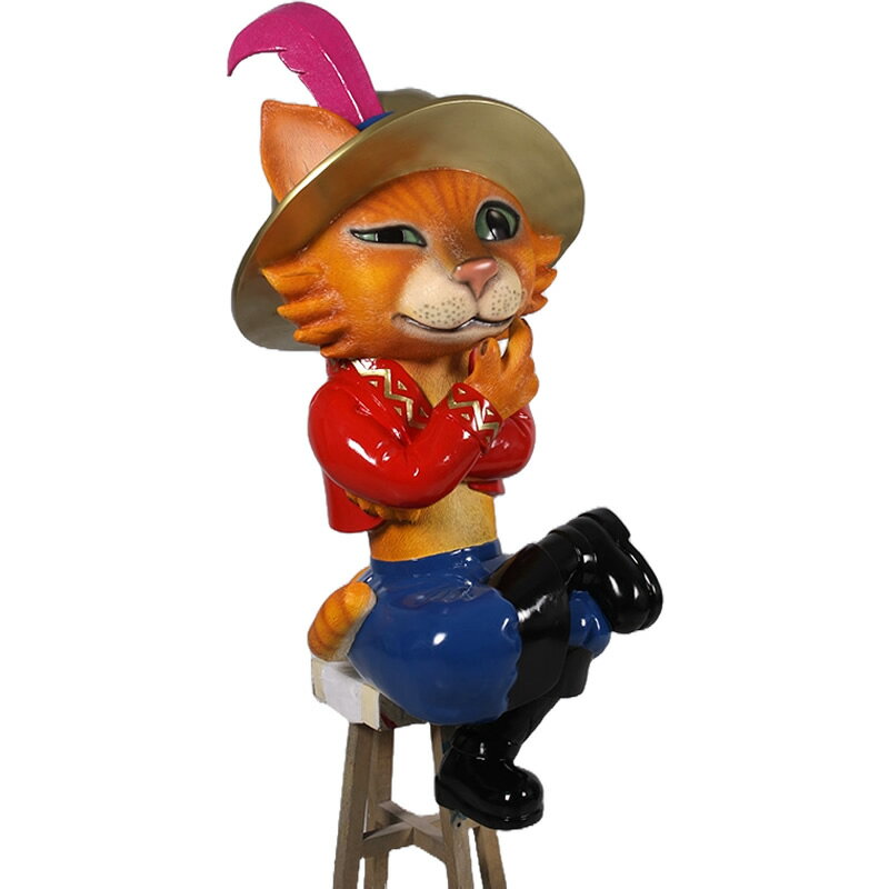 樂天商城 - 動物 オブジェ 座る長靴をはいた猫 インテリア イベント ディスプレイ Pedro the Cat Sitting on Stool