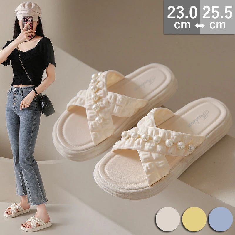 ンダル コンフォートサンダル レディース 大人可愛い 歩きやすいフラットサンダル パール付き ビーチサ..