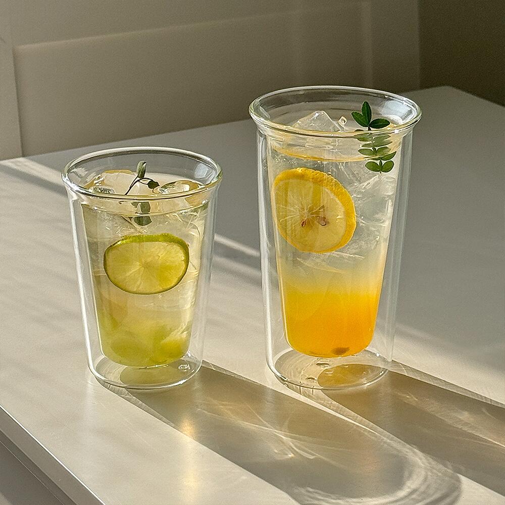 Rakuten - シンプル ダブルウォールグラス 喫茶店用 おしゃれ 300ml 400ml コーヒーコップ 氷入れ 結露しない クリア 透明 耐熱ガラス タンブラー 韓国風 ハイボール ジュース ダブルウ 紅茶 麦茶