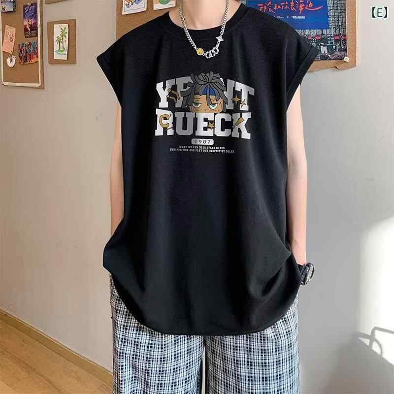 メンズ ノースリーブTシャツ 綿 夏用 スポーツ バスケットボール ゆったり ビッグ...