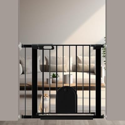 安全防護用品（安全護欄, 安全門欄） - ベビーゲート ペットドア付き 取付幅75-89CM 猫 犬 ゲート 高さ76cm ベビーフェンス 突っ張り式 ダブルロック 自動閉鎖 両開き扉 赤ちゃんゲート ベビーガード 拡張フレーム付 階段 玄関