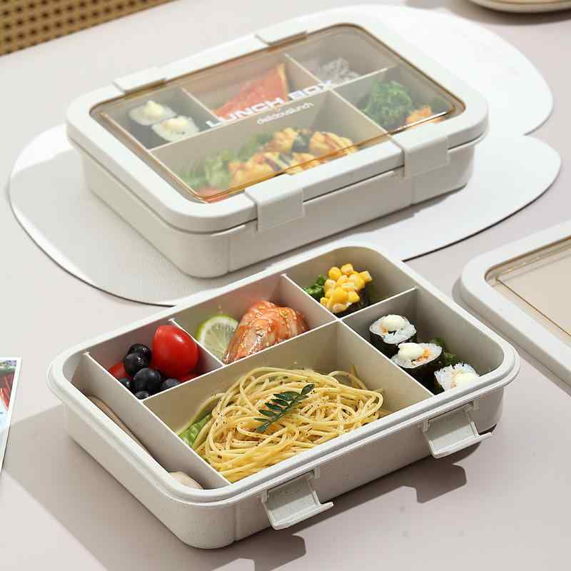 乐天商城 - 弁当箱 学生用 社会人 オフィス ランチ シンプル キャラクター 長方形 仕切り付き 電子レンジ対応 カトラリー付き 麦わら素材 密閉 漏れ防止 ナチュラル おしゃれ 大容量