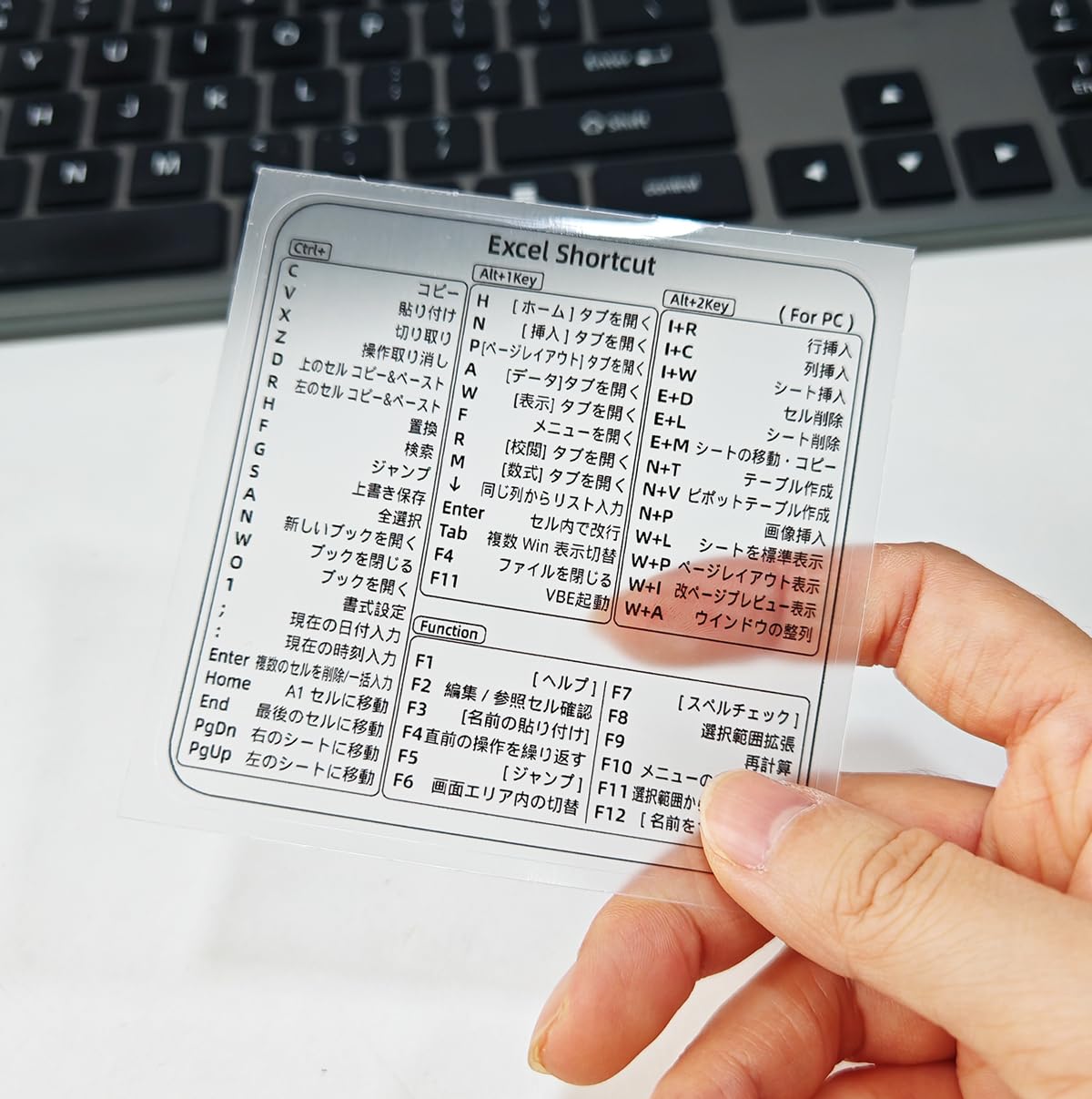 (多機種対応) Excel対応ショートカットキーステッカー!パソコンキーボードに貼るだけで、複雑な操作を時短できる。(作業効率アップ!) 時間とストレスを軽減します。手頃な価格でコンピュータスキルを向上させることができます。(コンパクトで持ち運び便利) 80mm×80mm、ノートパソコンのパームレスト部分や手帳ノートに貼れるコンパクトなサイズ感。(ご使用前には貼り付け場所のサイズをご確認ください)(日本語版) 日本語表記なので、直感的に理解できて便利!(高品質素材採用) 透明素材採用でキーボードのデザインを損なわず!跡が残らない接着剤、防水防汚、長期使用に耐える。商品の仕様カラー:透明/白い背景サイズ:80mm×80mmショートカットキーシール excel クリア/ブラック文字 白/ブラック文字 Excel対応 Mac対応 Windows対応