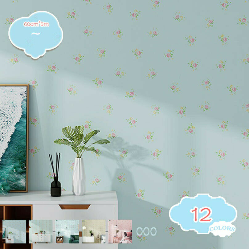 Wallpaper - 花柄 壁紙シール 壁紙 クロス リメイクシート 小花柄 防水 耐熱 シールタイプ ふすま カッティングシート DIY インテリア のり付き はがせる 撥水 防カビ 補修 リフォーム テー 壁 賃貸ok