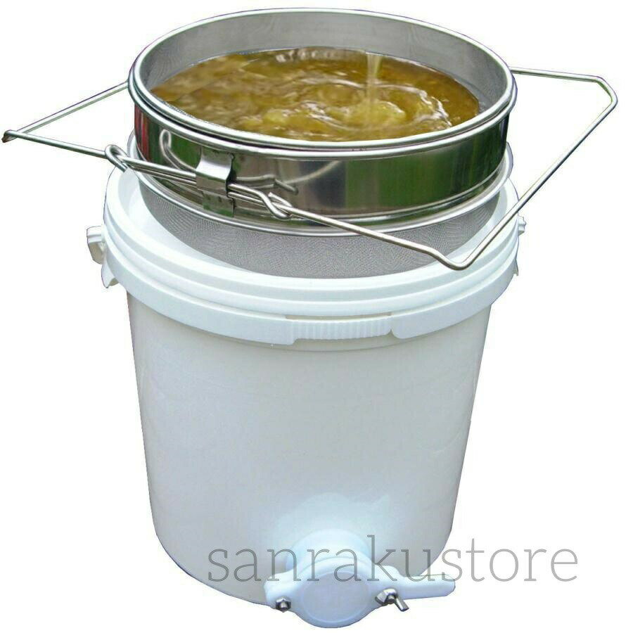 養蜂用 はちみつ こし器 ろ過器 二重ステンレス製 ふるいタイプ 蜜ろ過 ワックス除去対応 採蜜後処理用 蜂蜜フィルター 濾過ネット ブラシ付き は 20Lポリ容器付き 直売所向け 園芸作業