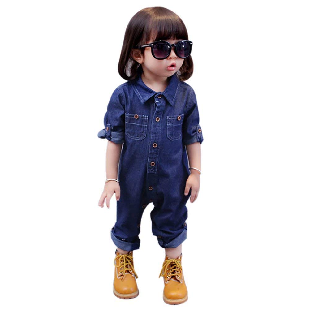 Rakuten - ベビー服 デニム つなぎ 子供服 キッズ 女の子 男の子 オーバーオール オールインワン 長袖 前開き 赤ちゃん ジャンプスーツ 柔らかい 春 夏 秋 かわいい 入園式 入学式 お出かけ
