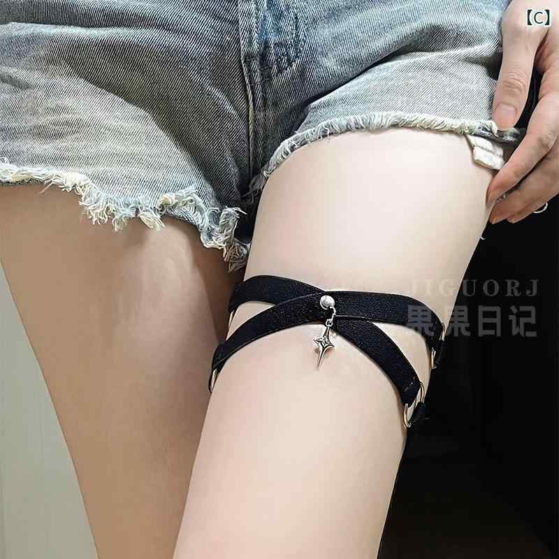 Kind Pickのガーターベルト 普段使い シンプル クロス 弾性 レッグリング 女性 魅惑的 オレンジ 肉 魅力的 サークル 太もも ロール レギンス ダンス グループ｜アングル2