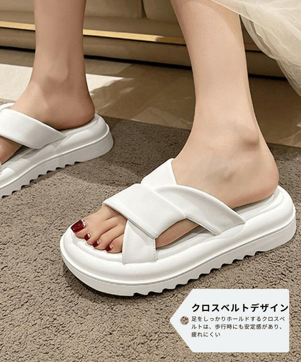 厚底サンダル レディースフラットサンダル 軽量おしゃれ サマーサンダル 夏海 履きやすい カジュアルシューズ オルチャン 歩きやすいクロスベルトサンダル 86JI 美脚韓国 - 3