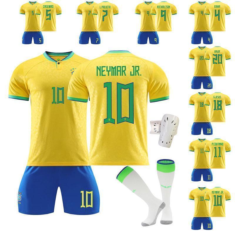 Rakuten - サッカーウェア レプリカユニフォームセットブラジルユニホーム10番ネイマール9チャーリーソン サッカースーツ 大人 トレーニングウェア 子供 半袖