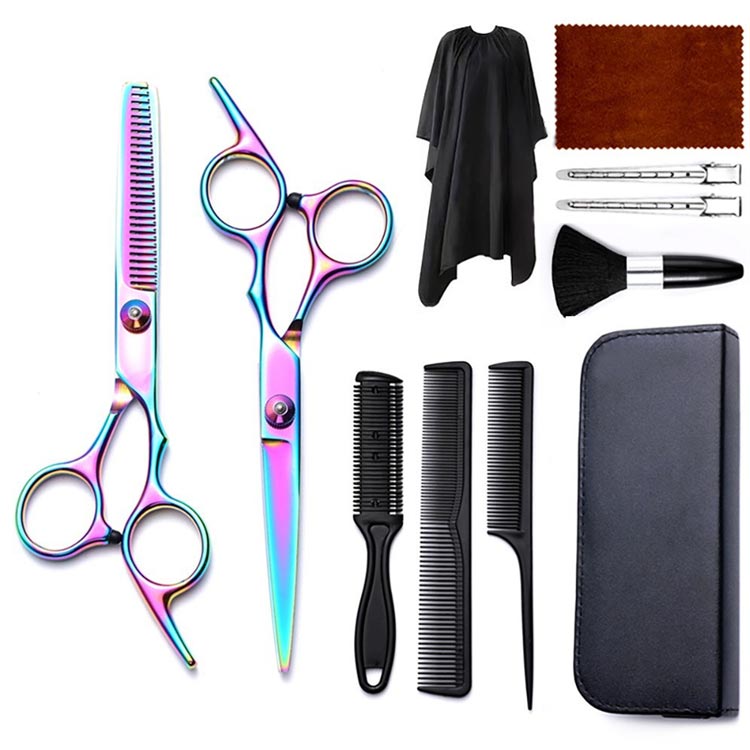 Kind Pickのケープ付き セニング ヘアカット くし セット 散髪 セルフカット シザー ハサミ すきバサミ 収納ケース付き スキバサミ 前髪 髪切り ウィッグはさみ 道具 グッズ はさみ｜アングル2