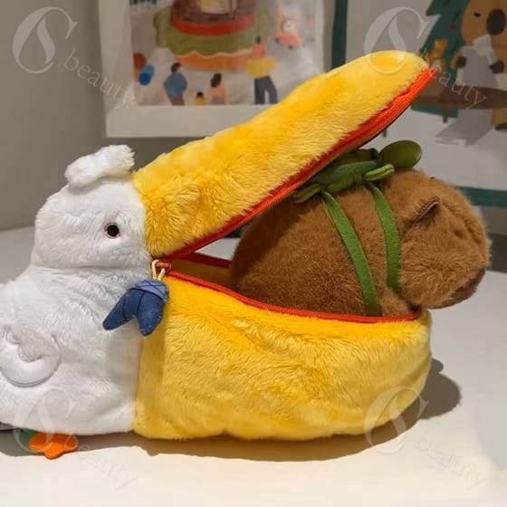 ペンケース 筆箱 マルチポーチ 大きめ 大容量 ぬいぐるみ 人形 鳥 ペリカン かわいい アニマル ユニーク 韓国雑貨 小学生 中学生 高校生 レディース ギフト L S ホワイト 小物入れ kind-pick-10101725 Kind Pick サンプル画像3