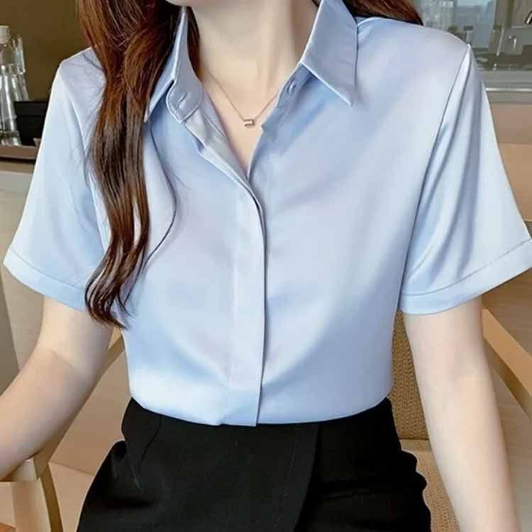 Rakuten - カジュアル 半袖 半袖シャツ tシャツ 接触冷感 UV対策 薄手 uvカット 春夏用 オフィス レディース ス 可愛い ノーアイロン 前開き ワイシャツ ストレッチ 夏 ビジ 通勤 ブラウス