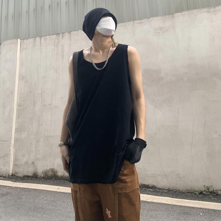 Kind Pickの4色展開 トップス ロング丈 大きいサイズ ノースリーブ インナー メンズ タンクトップ 着回し レイヤード 無地 韓国 春夏 ゆったり｜アングル2