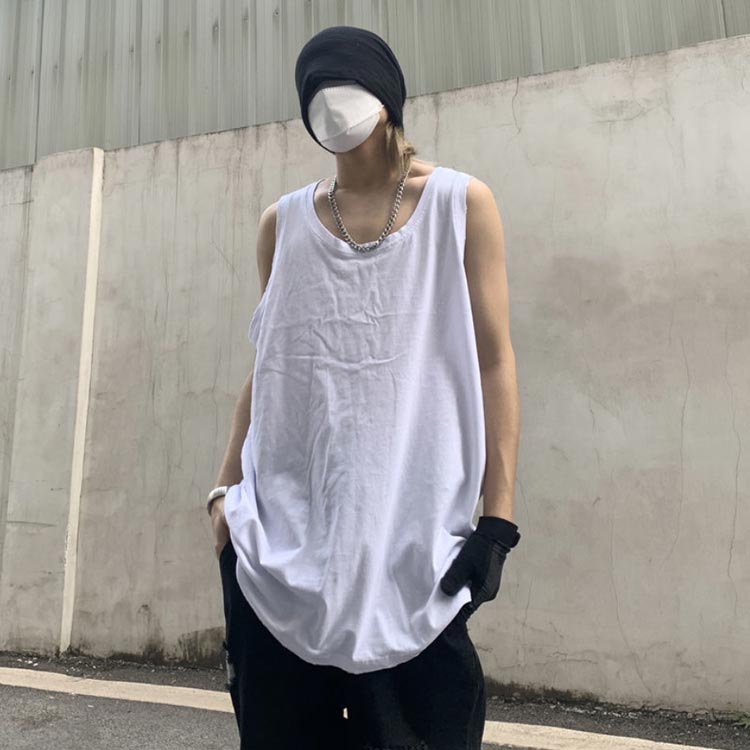 Kind Pickの4色展開 トップス ロング丈 大きいサイズ ノースリーブ インナー メンズ タンクトップ 着回し レイヤード 無地 韓国 春夏 ゆったり｜アングル3