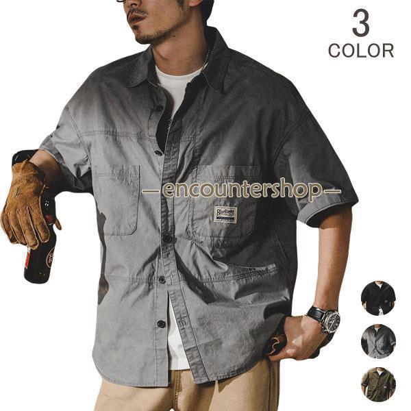 Rakuten - メンズファッションミリタリーシャツ カジュアルシャツ 半袖 作業服 通学 通勤 トップス 半袖シャツ 開襟シャツ ビジネス 夏服 アーミーシャツ おしゃれ