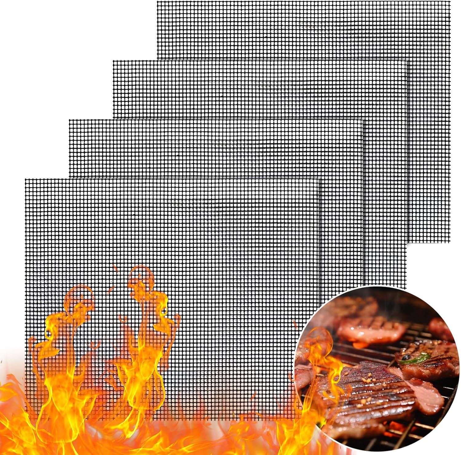 Rakuten - バーベキュー 網 グリルマット BBQ 2 4枚セット グリルシート テフロングリルネット 調理シート ベーキングメッシュマット 両面利用 再利用可能 グリル焼き網