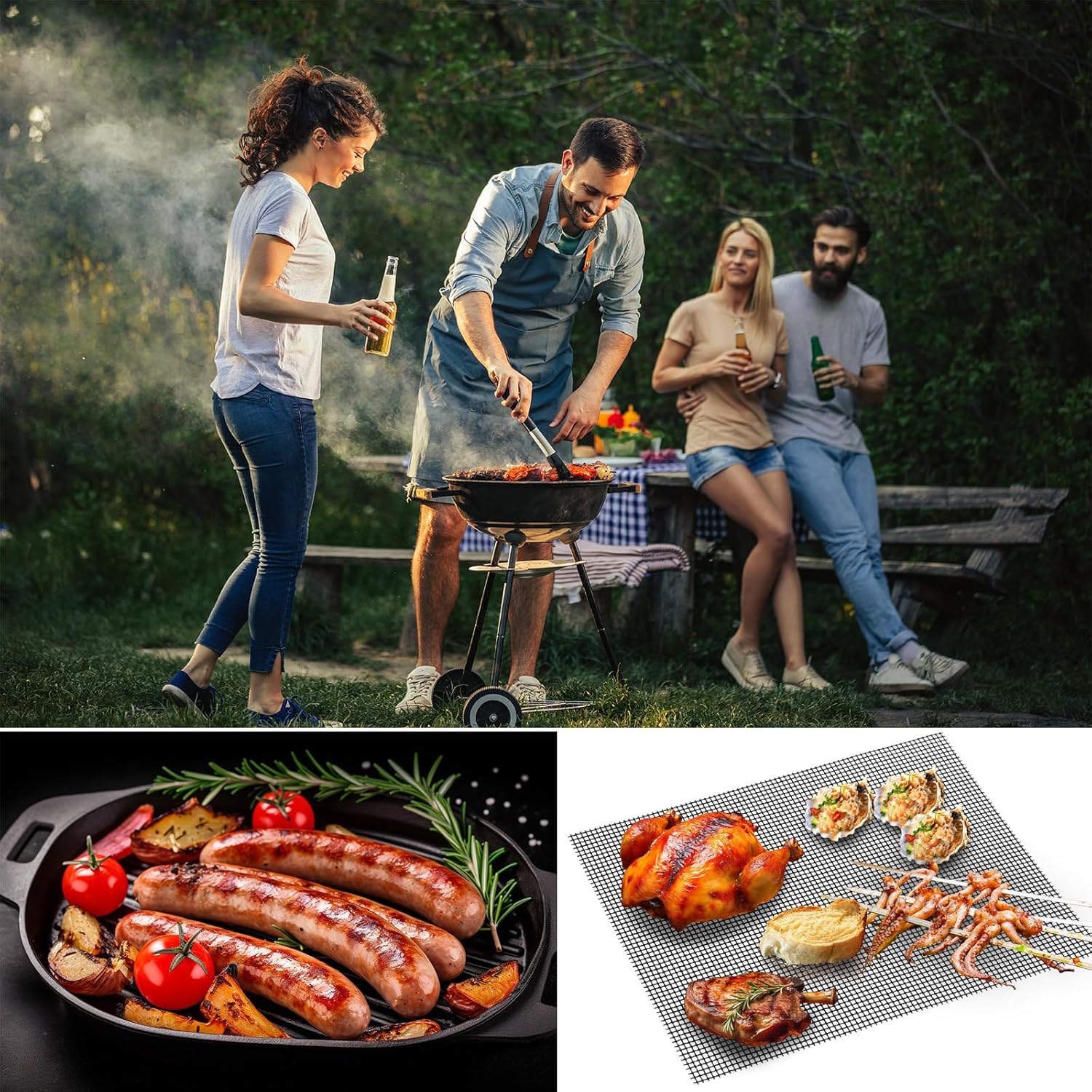 バーベキュー 網 グリルマット BBQ 2 4枚セット グリルシート テフロングリルネッ...