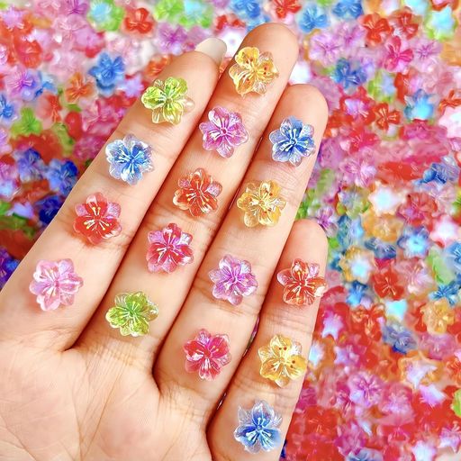 Rakuten - ShineNestネイルパーツ花ハイビスカスネイルパーツ100個セット3D立体ネイルパーツデコパーツ可愛樹脂パーツジュエリーパーツジェルネイルレジン用ネイルアートデコパーツハンドメイドDI