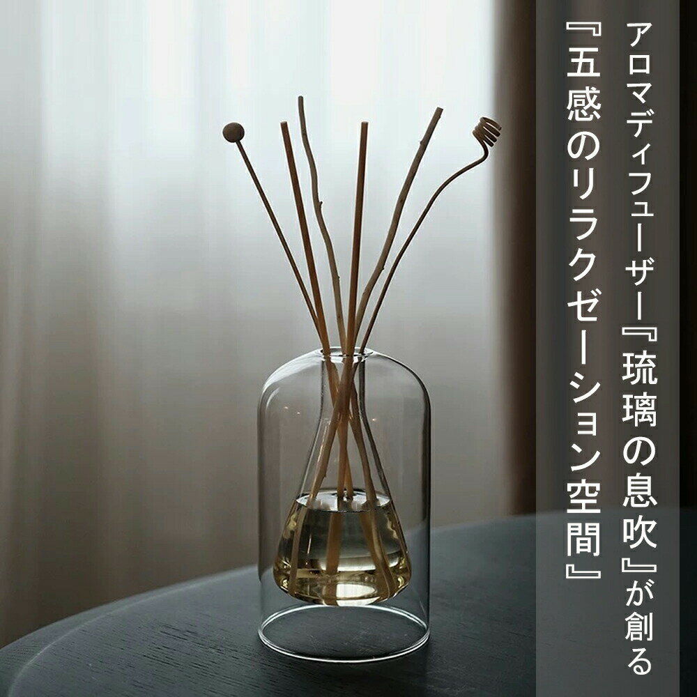 リードディフューザー 容器&リードスティックセット アロマ ポット おしゃれ 200ml インダストリアル ダブルウォール ガラス スティック フラスコ ルームフ シンプル 花器 三角フラスコ