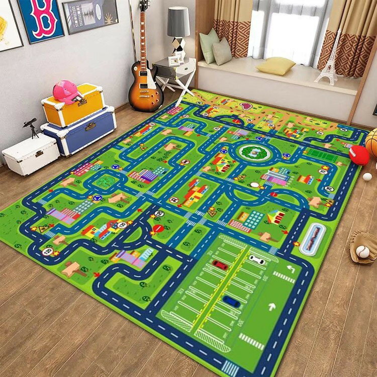 Rakuten - プレイマット 道路 電車 線路 子供 ゲームパッド 遊び マット 交通 キッズ ラグ 洗える カーペット 防音 防汚 滑り止め 地図 マップ おもちゃ ゲーム ベビー 男の子 女の子 部屋