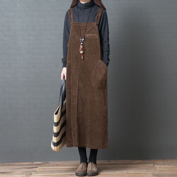 サロペットワンピース コールテン 暖かい 体型カバー ロングワンピース ロング丈 マキシ丈 秋冬 可愛い カジュアル ファッション