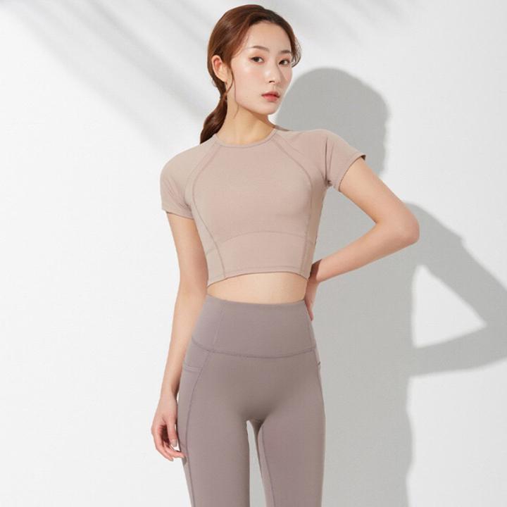 フィットネストップス 半袖 ショート丈 スポーツスーツ 無地 タイト ランニング ヨガ ジム フィットネス スポーツ 通気性 速乾性