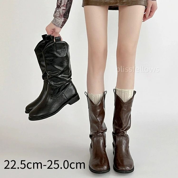 ウエスタンブーツ レディース ブーツ ウエスタン ロング ブーツ 低ヒール ローヒール 疲れない ウェス..