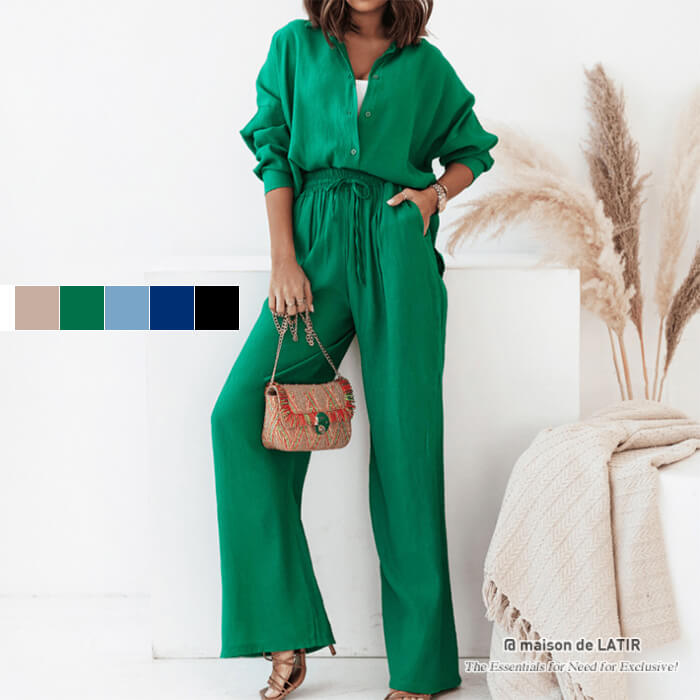 ルーズなサイズ感が可愛いカジュアルシャツセットアップ 長袖 無地 スーツ ルーズシルエット 大人っぽい春 春服 韓国ファッショ