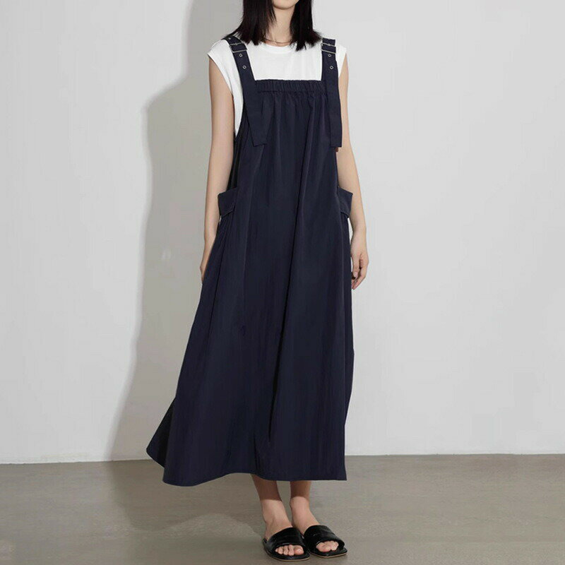 サロペット レディース ロングスカート 無地 ゆったり ミモレ丈 ワンピース ハイウエスト キャミソール オーバーサイズ オールイ