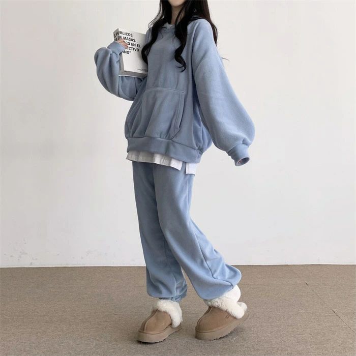 上下セット レディース セットアップ ルームウェア スウェット 暖か 重ね着風 クルーネックトップス パーカー ボトムス スポーツ
