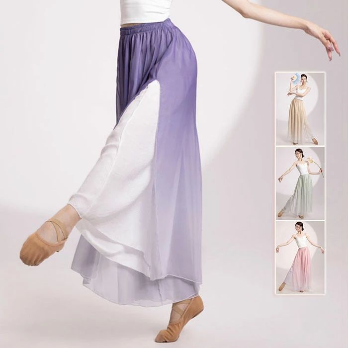 ダンス パンツ レディース 古典ダンス衣装 ワイドパンツ ガウチョパンツ 4色 スリット 二重シフォン 飄逸 レッスンウェア 大人