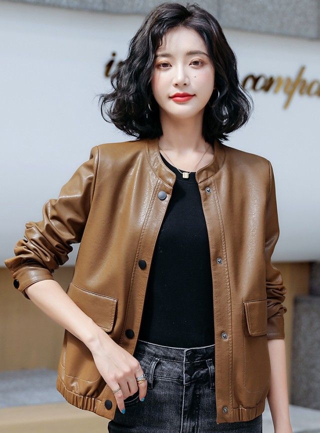其它 - ノーカラ レザージャケット ショート丈 ジャケット アウター レディース ノーカラージャケット