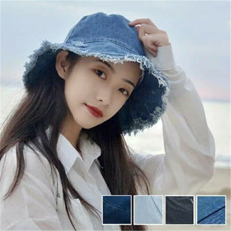 おしゃれ ダメージ加工 フリンジ つば広 コンパクト 紫外線対策 アウトドア 春夏 バケットハット デニム 折りたたみ ハット 帽子