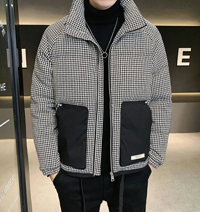【送料無料】ダウンジャケット　メンズ　千鳥柄　ダウン　メンズダウンジャケット　暖かい　アウター　あったか　軽量　おしゃれ