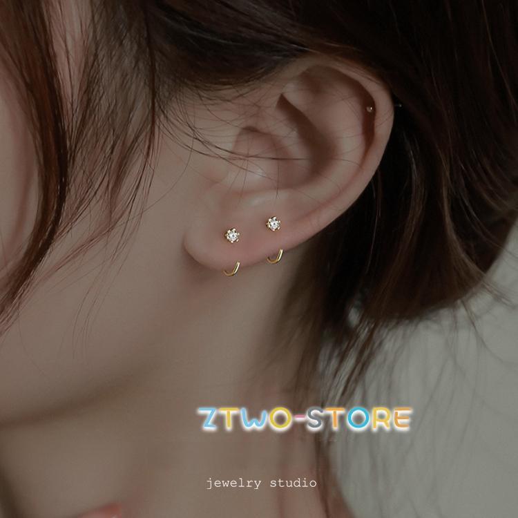フックピアス レディース 金属アレルギー対応 18金 一粒 CZ 小ぶり シルバー ゴールド ホワイトデーのお返し 母の日ギフト