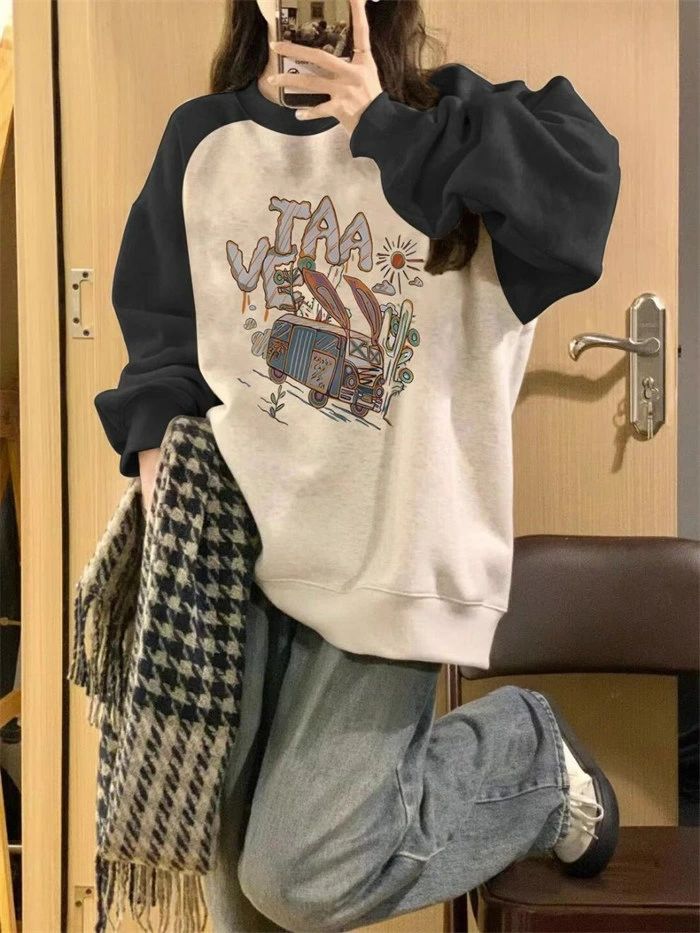 トレーナー レディース ゆったり 可愛い プリント 長袖 春秋 冬 トップス 学生 カジュアル