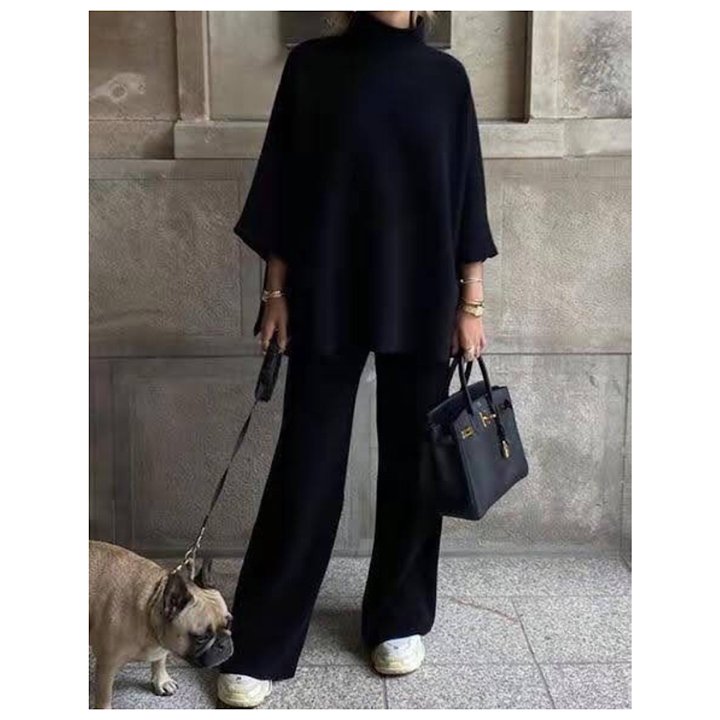 新作 カジュアル 無地 シンプルニットセーターワイドパンツセットアップ レディース ニットスーツ 秋冬 韓国 プルオーバー ゆっ