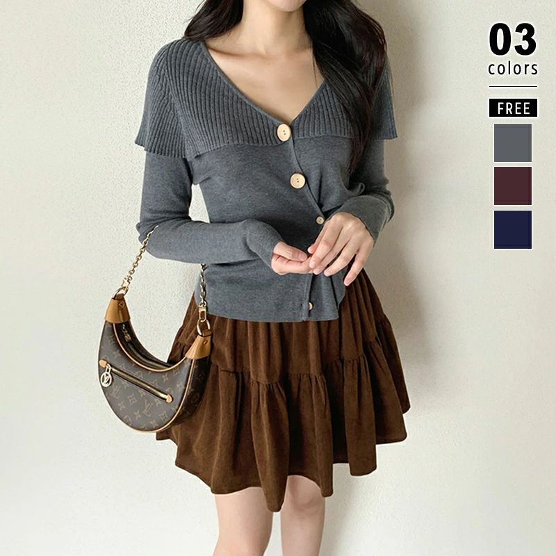 ビッグカラーニット カーディガン レディース 長袖 ニット 襟付き ケープ ビッグカラー ニットカーディガン アシンメトリー トッ