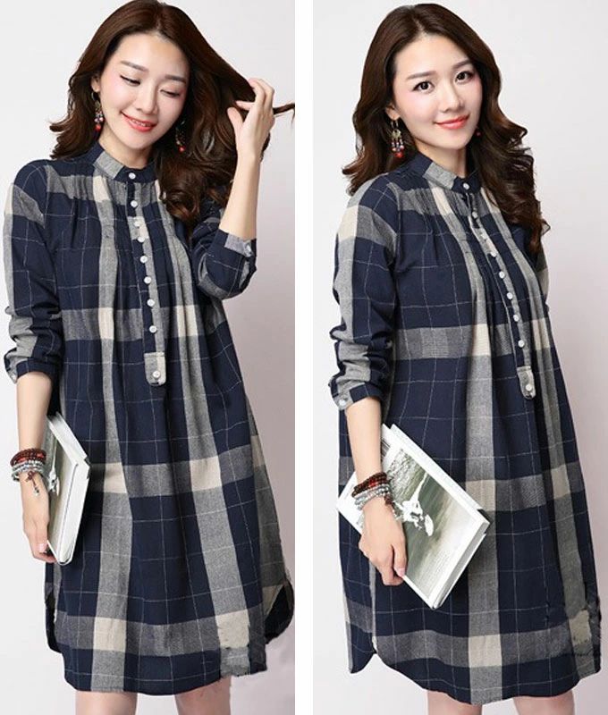 シャツワンピース 膝丈 春 長袖 【メール便送料無料】 シャツワンピ チェック柄 チュニック チェック ワンピース シャツチュニッ