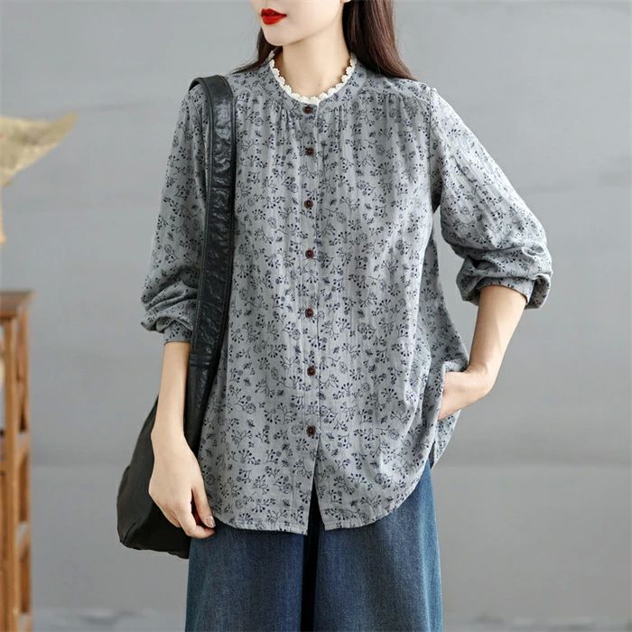 シャツブラウス長袖立ち襟レース襟レ...