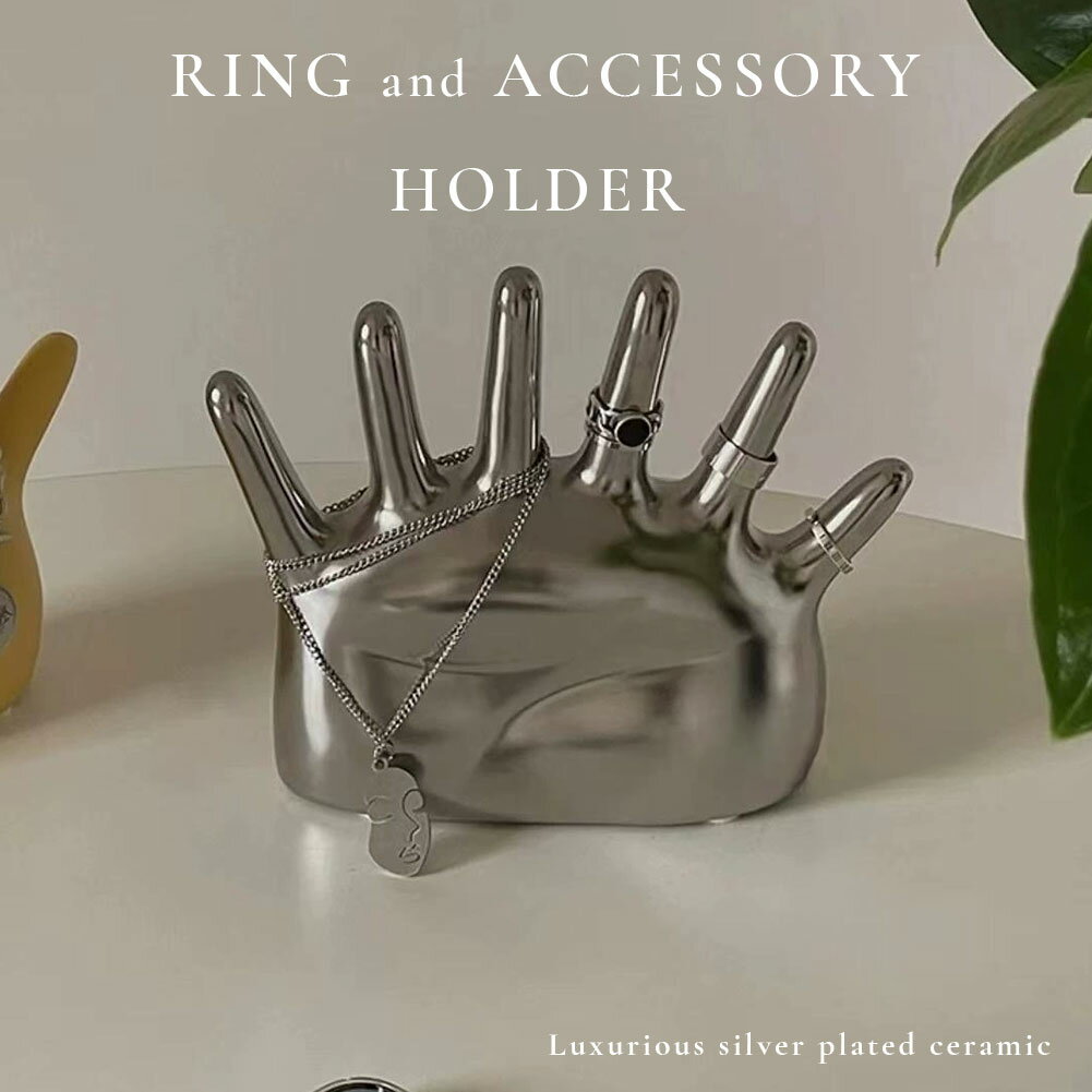 指輪ホルダー アクセサリーホルダー ジュエリーホルダー オブジェ アート 現代アート 陶器 セラミック シルバー 指輪スタンド ア