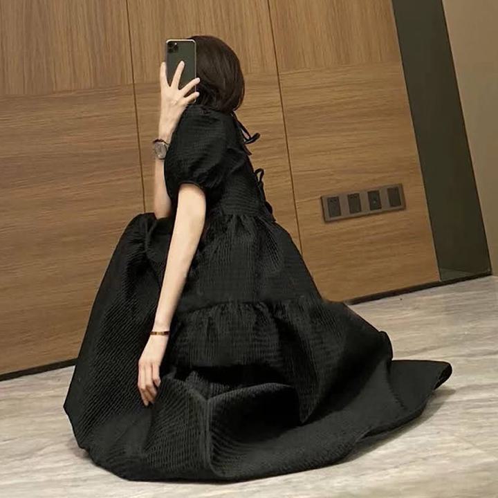 ふわふわ プリンセス ハイエンド スタイル ドレス ワンピース 長袖 きれいめ aライン ロング 大きいサイズ かわいい 黒白 春冬 2