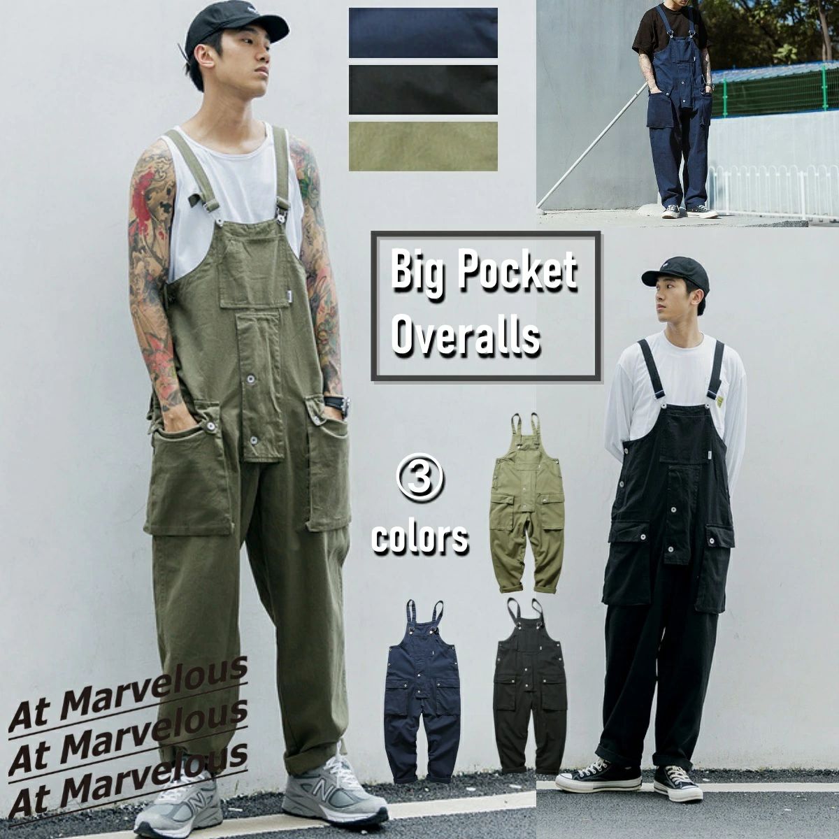 ミリタリー オーバーオール メンズ ヘリンボーン ツイル ワークパンツ サロペット パンツ ゆったり 大きいサイズ ストリートファ