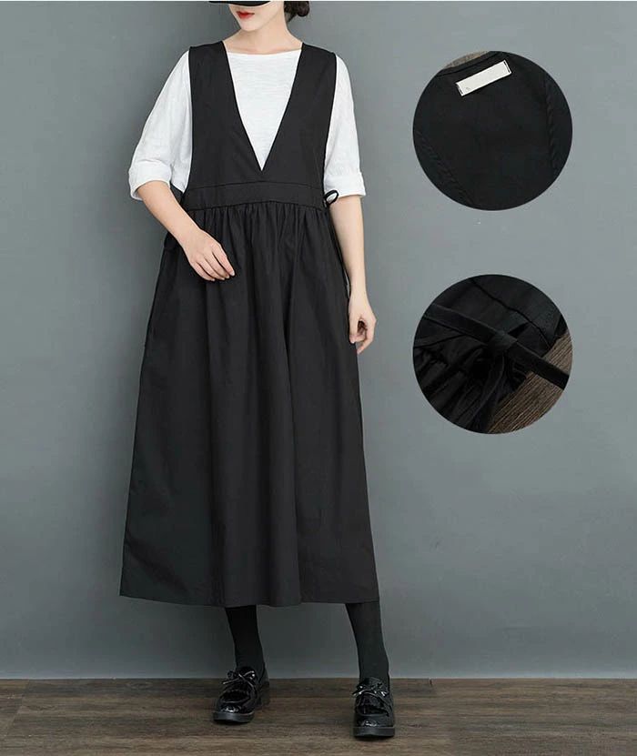 ジャンパースカート レディース サロペットワンピース 黒 サロペットスカート vネック ワンピース ロングワンピース ワンピ ロン